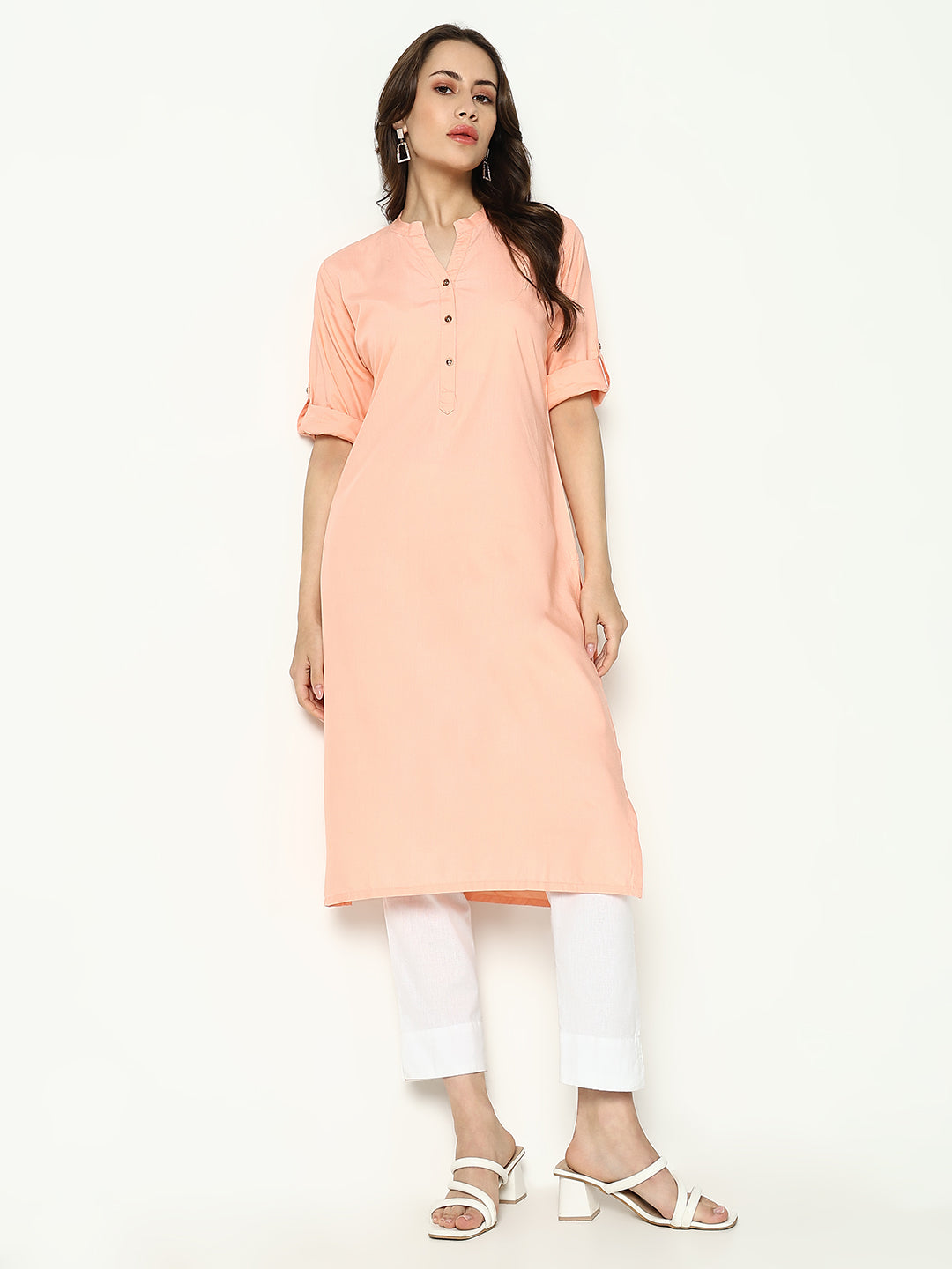 Women Peach Solid Straight Kurta