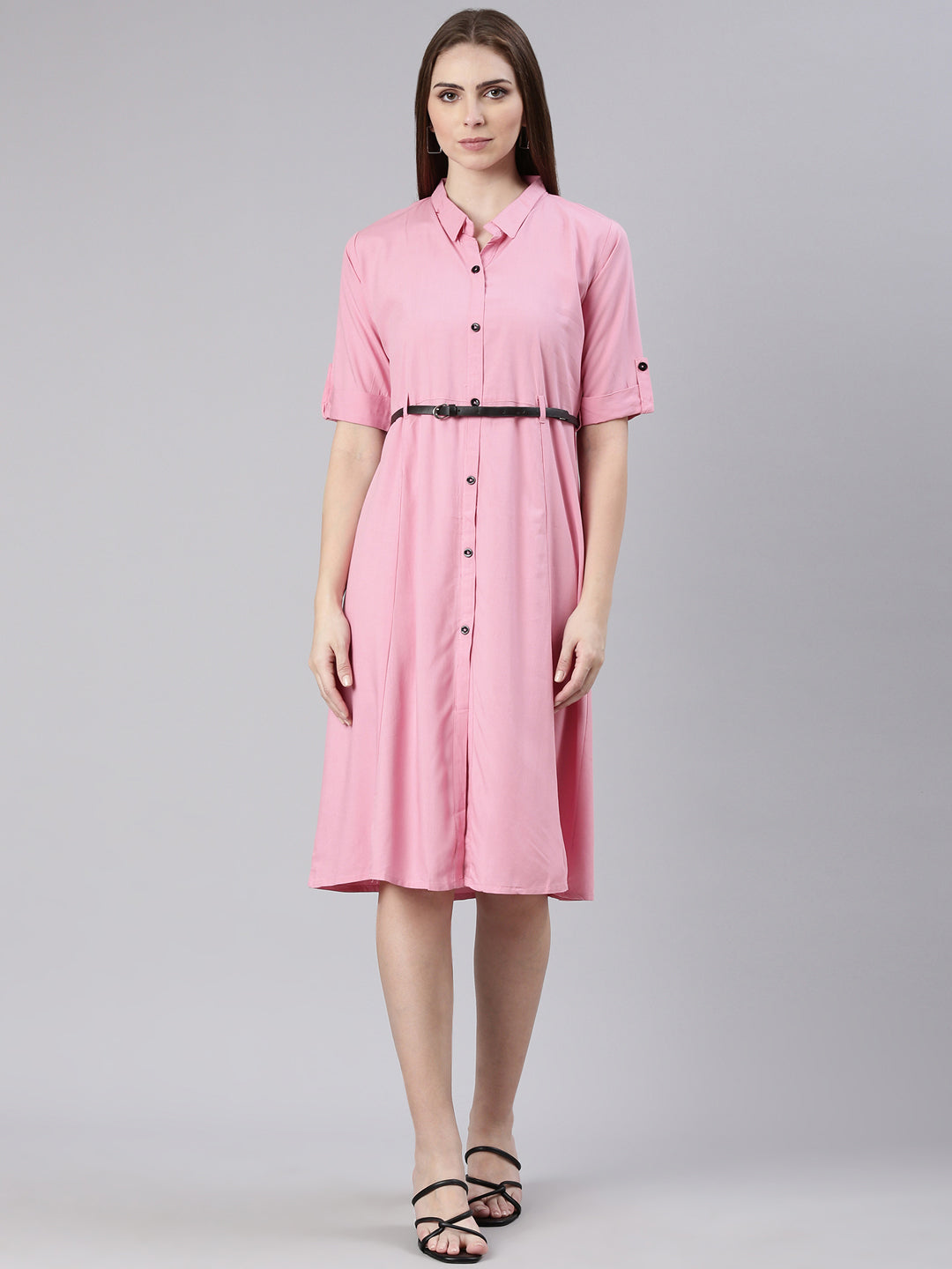 Women Pink Solid Shirt Dress