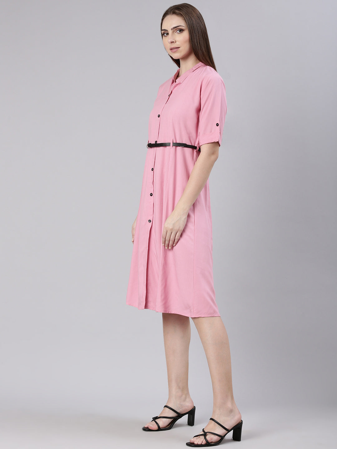 Women Pink Solid Shirt Dress