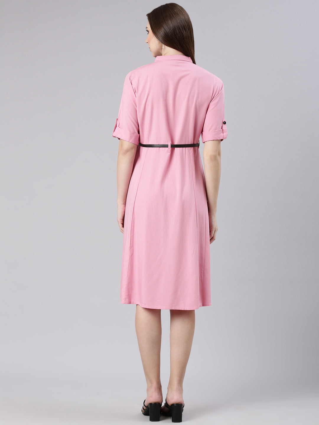 Women Pink Solid Shirt Dress