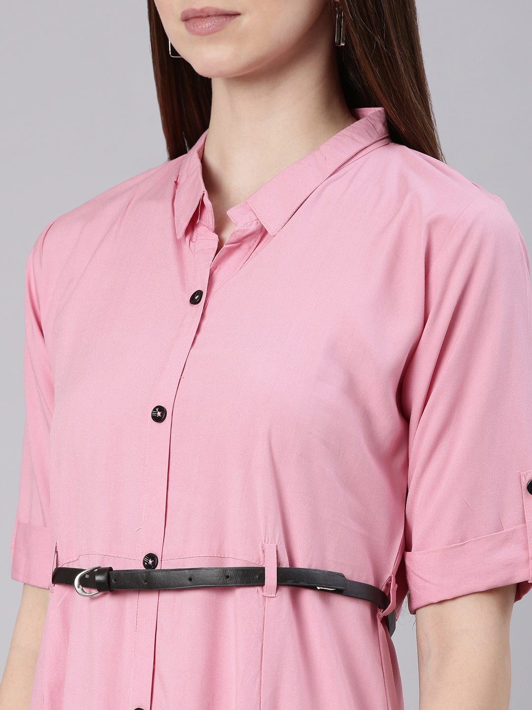 Women Pink Solid Shirt Dress