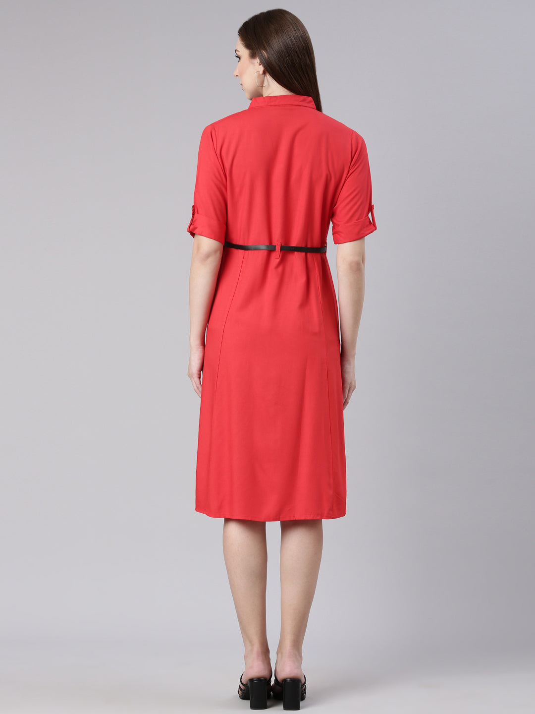 Women Red Solid Shirt Dress