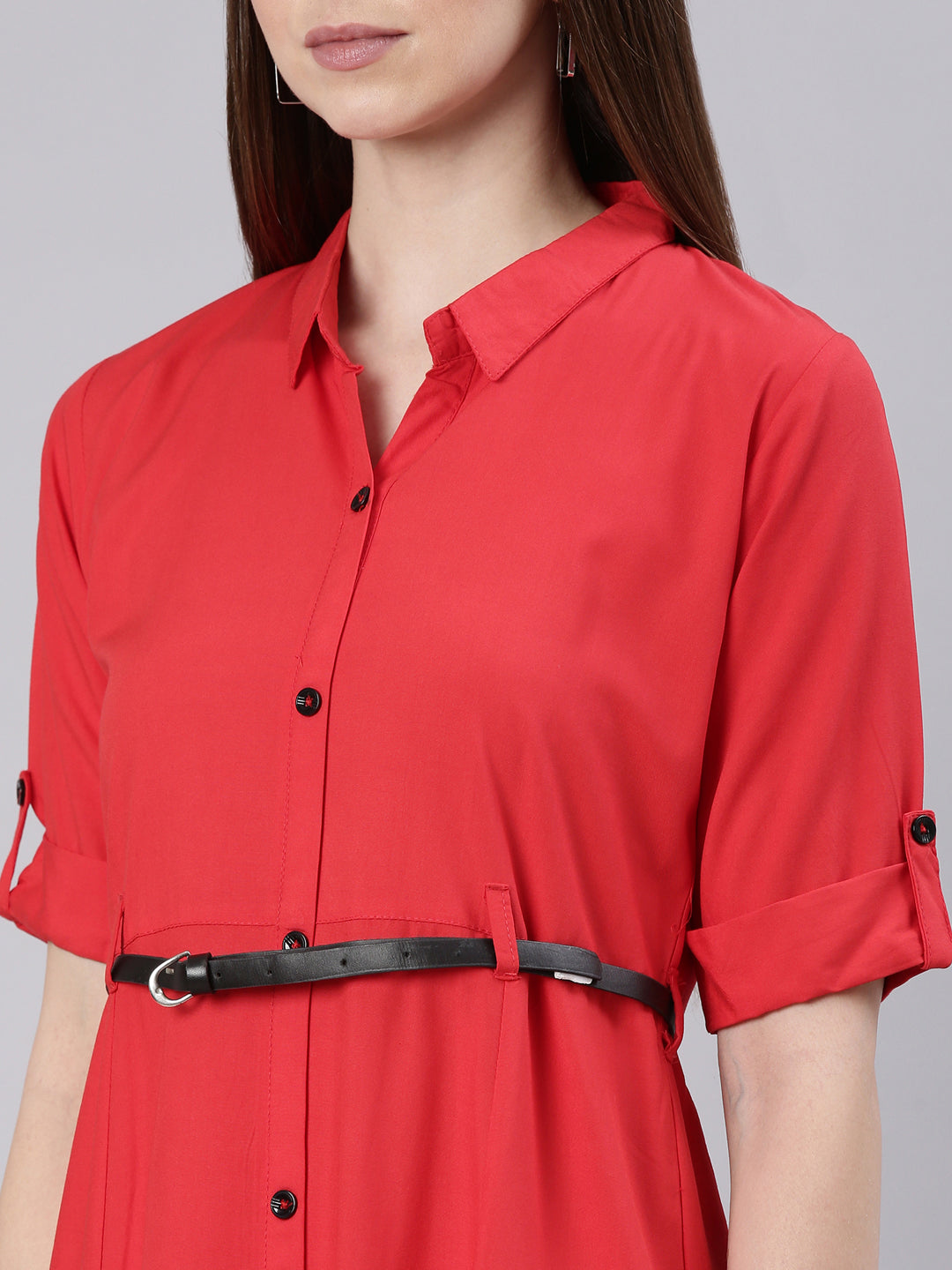 Women Red Solid Shirt Dress