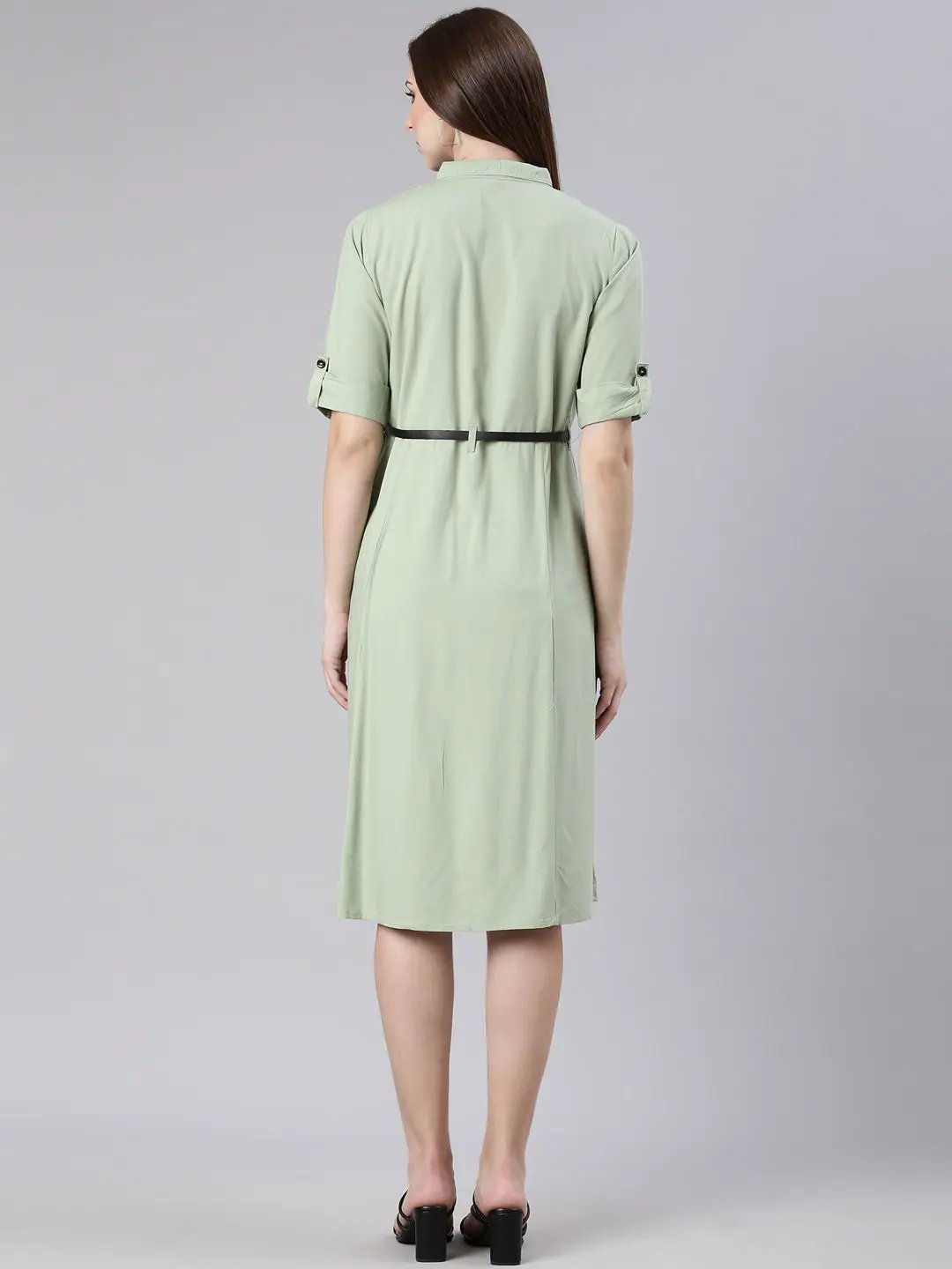 Women's Sea Green Solid Shirt Dress
