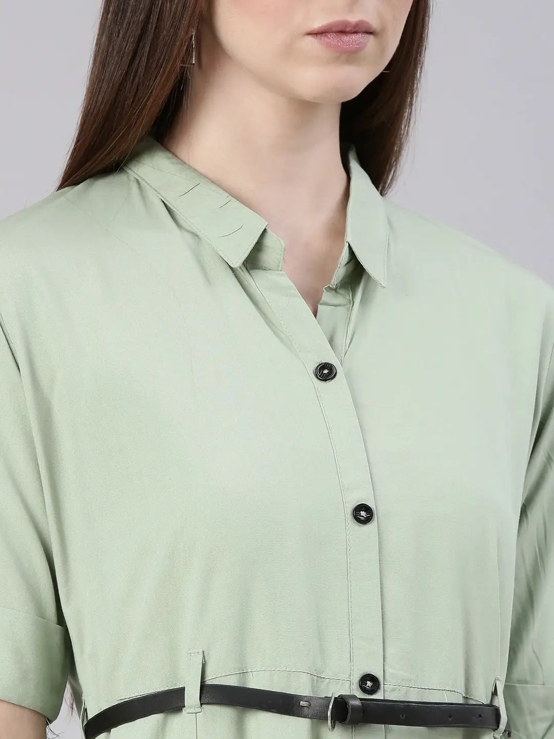 Women's Sea Green Solid Shirt Dress