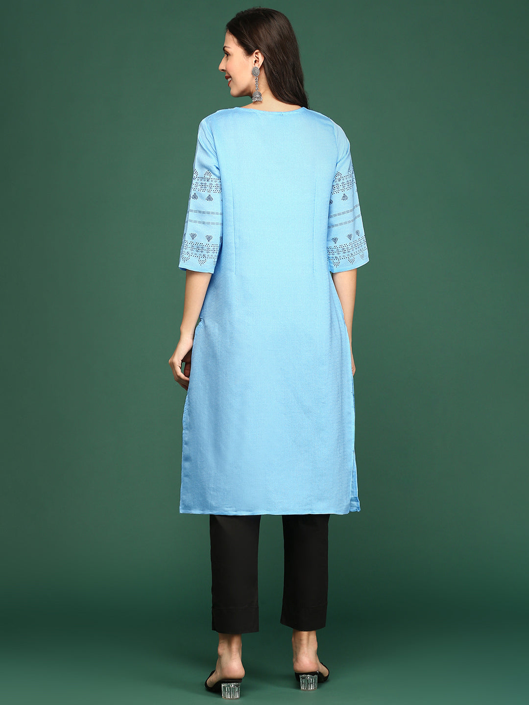 Women Blue Printed Straight Kurta