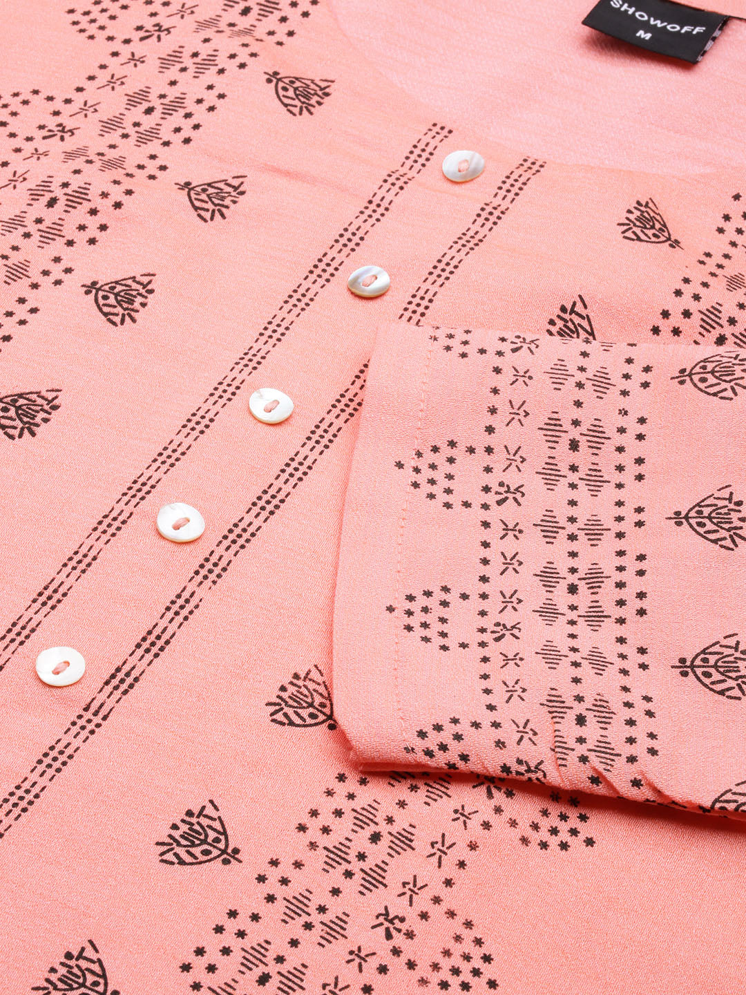 Women Peach Printed Straight Kurta