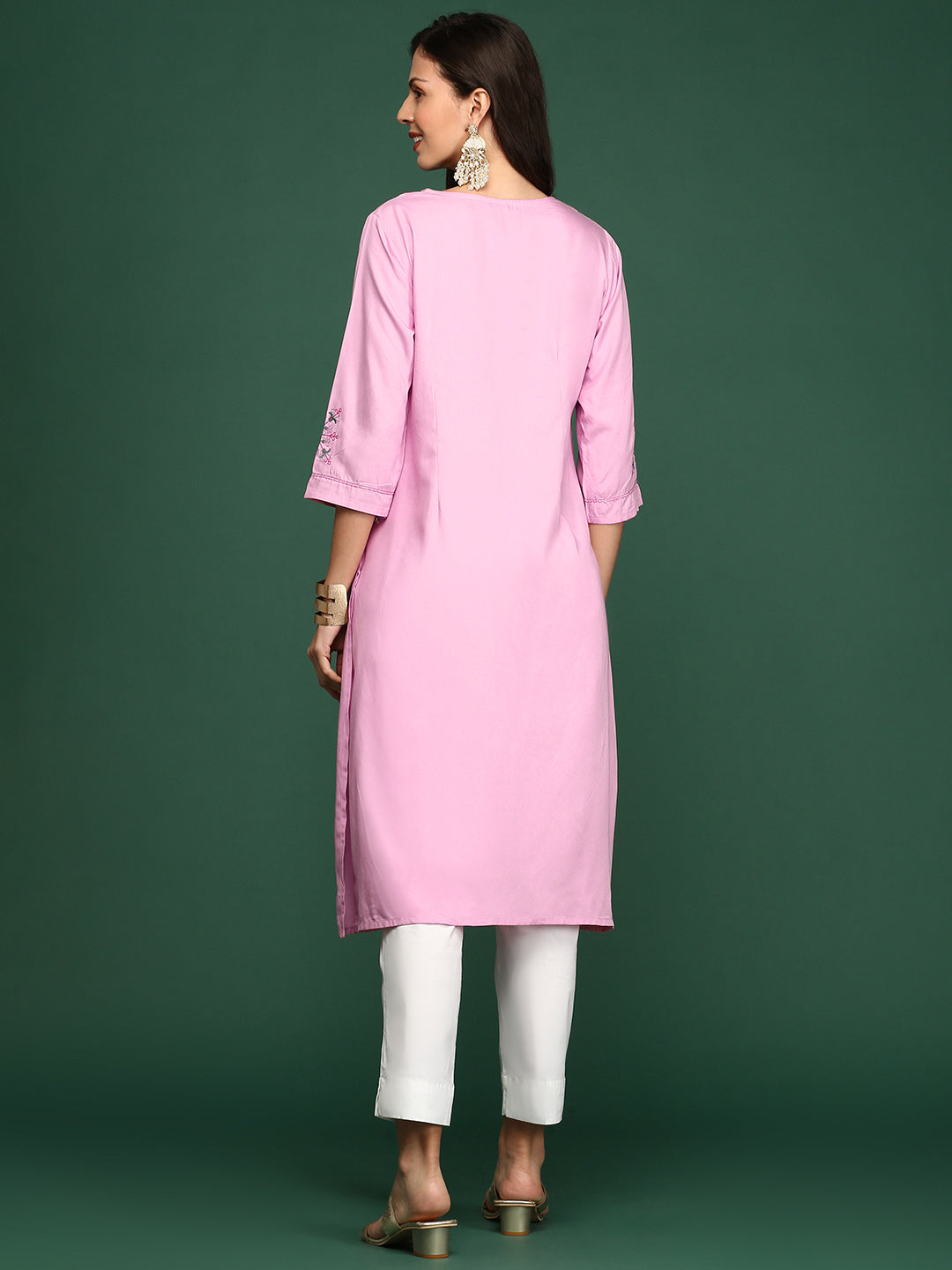 Women Pink Solid Straight Kurta