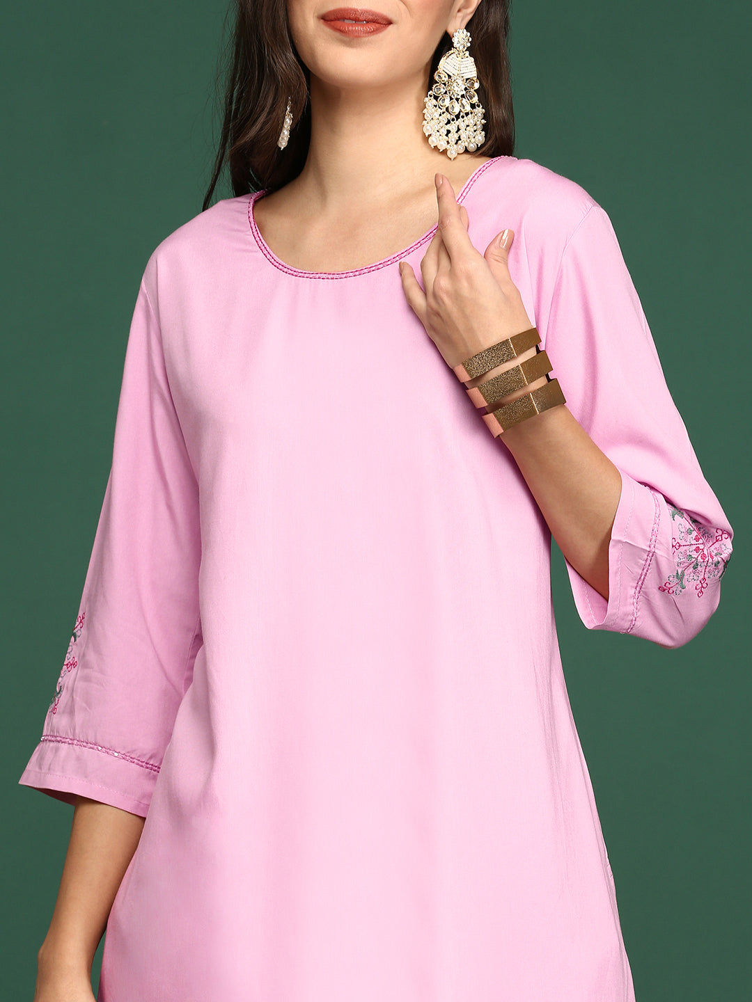 Women Pink Solid Straight Kurta