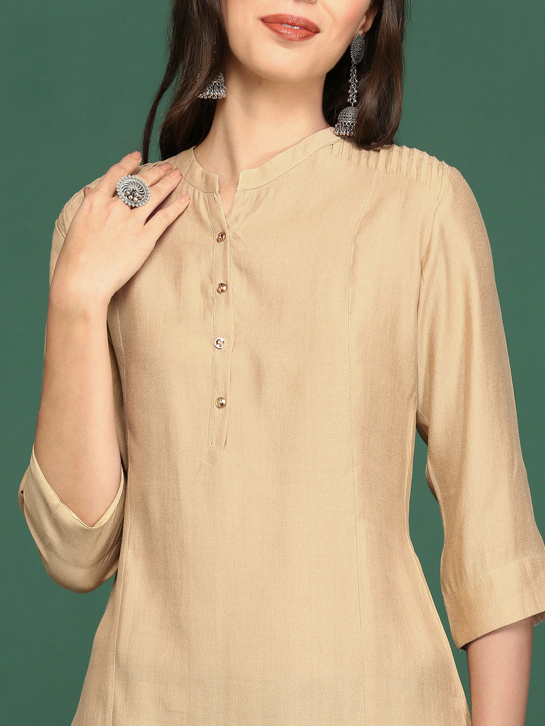 Women Beige Solid Straight Kurta