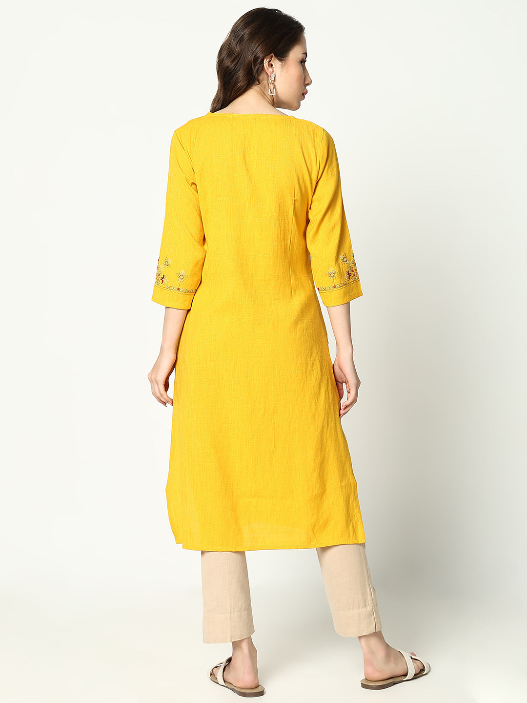 Women Yellow Solid Straight Kurta