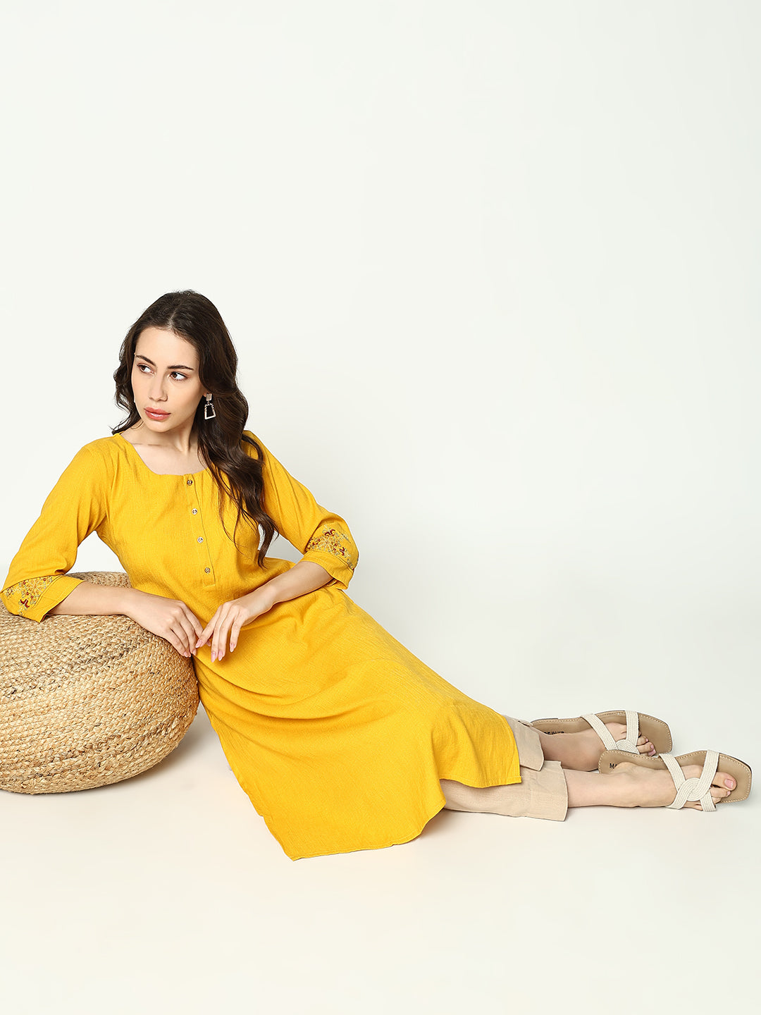 Women Yellow Solid Straight Kurta