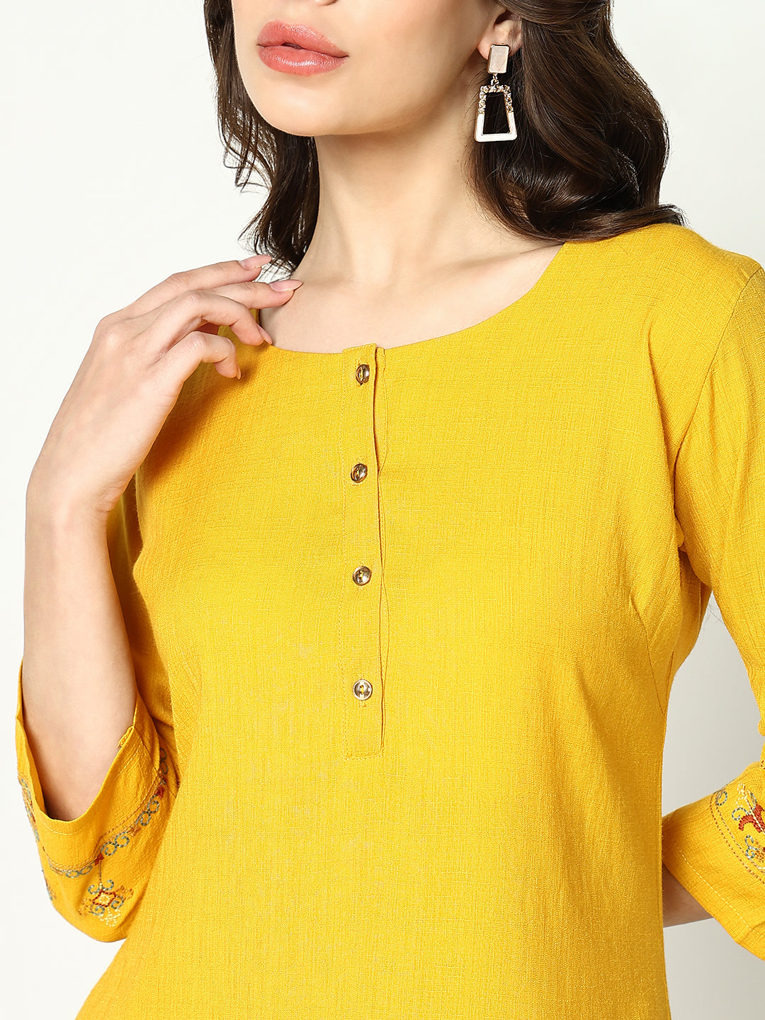 Women Yellow Solid Straight Kurta