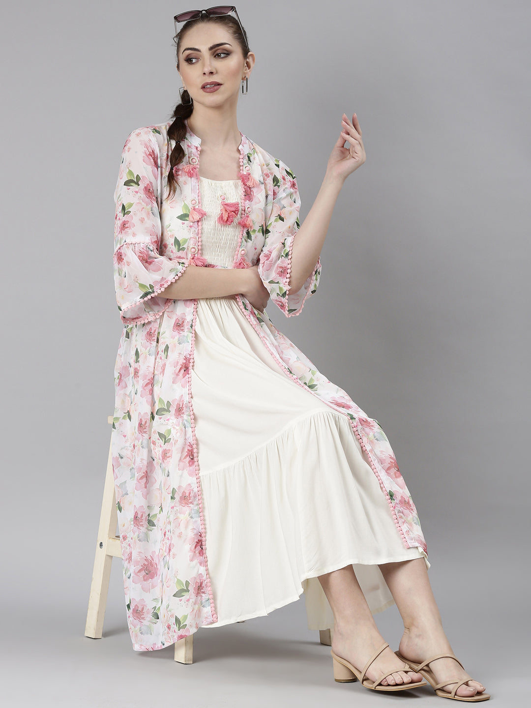 Women Off White Solid Fit and Flare Dress