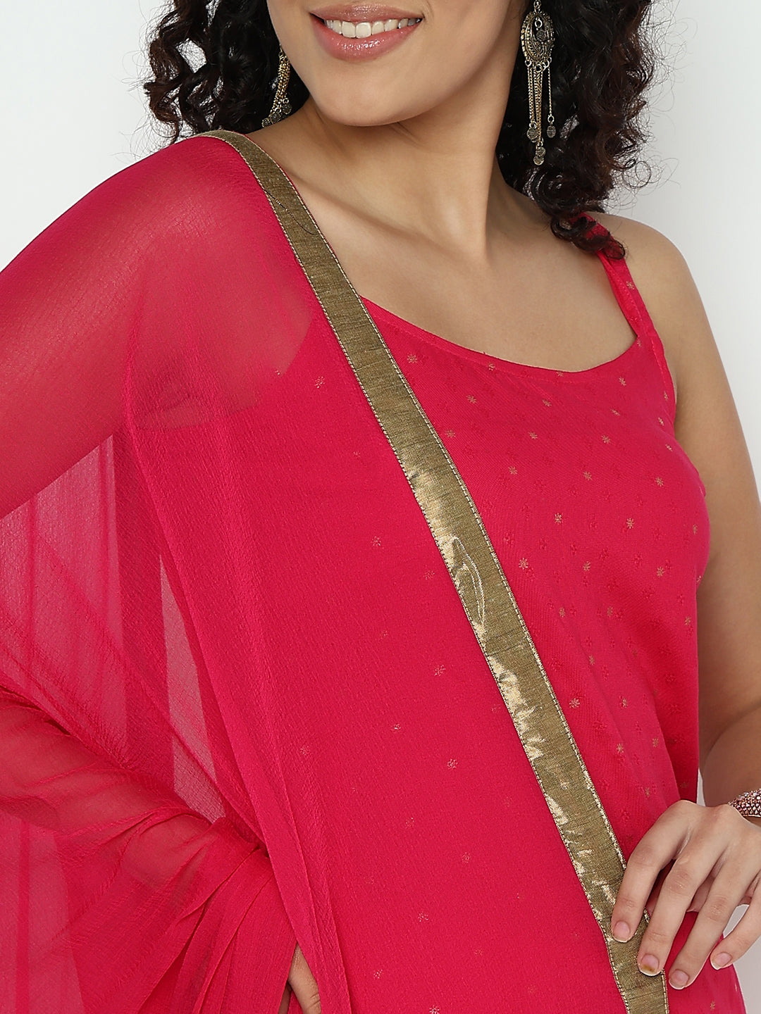 Women's Embroidered Pink Sleeveless Straight Kurta Set with Dupatta