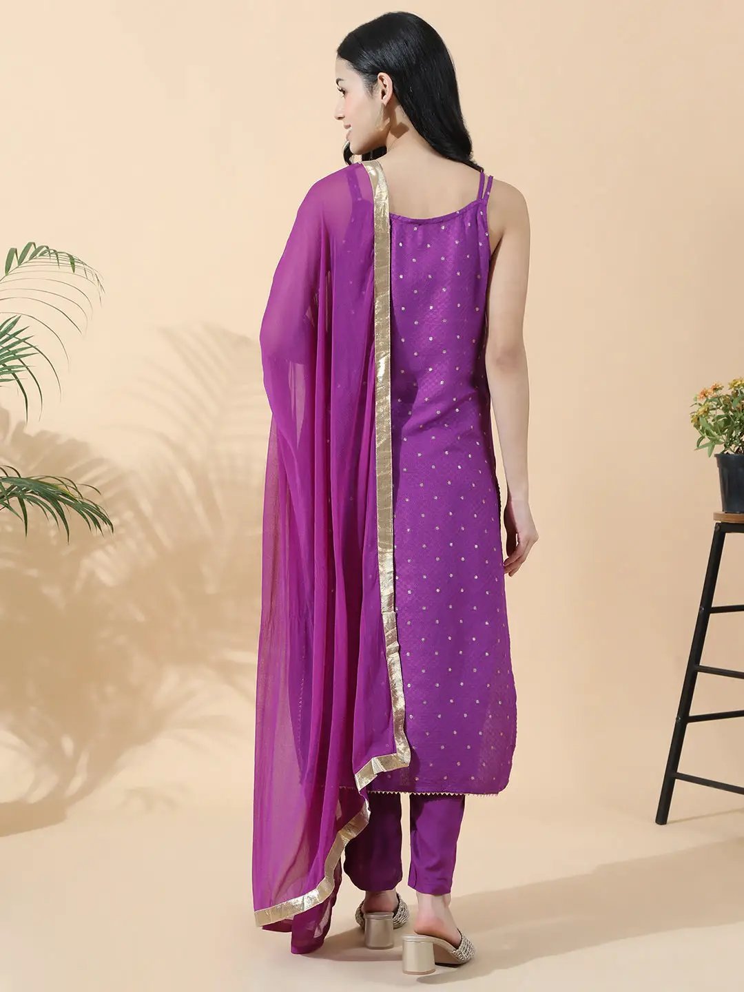 Women's Embroidered Purple Sleeveless Straight Kurta Set with Dupatta - from SHOWOFFFF