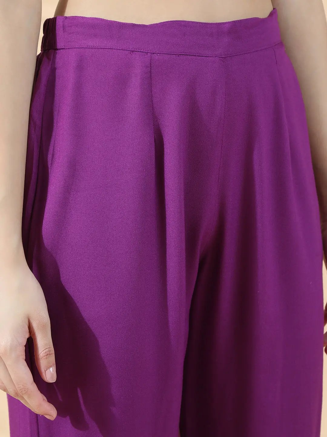 Women's Embroidered Purple Sleeveless Straight Kurta Set with Dupatta - from SHOWOFFFF