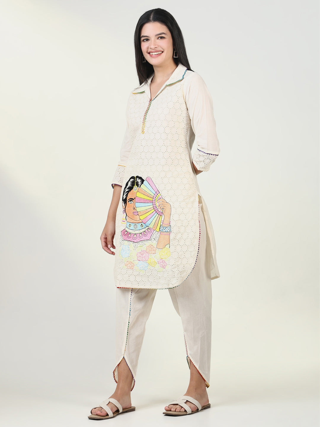 Women Embroidered Cream Kurta Set with Dupatta