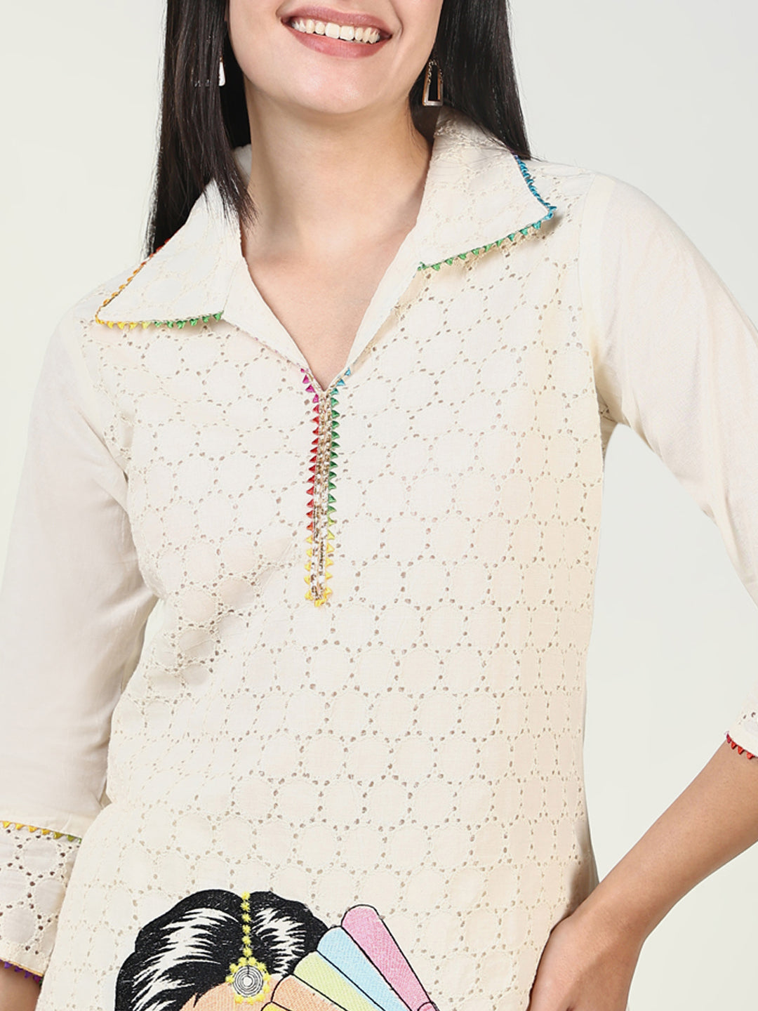 Women Embroidered Cream Kurta Set with Dupatta