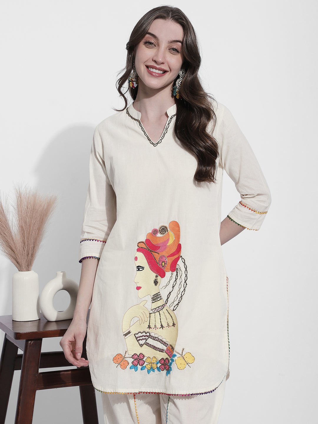 Women's Printed Cream Kurta Set with Dhoti Pants