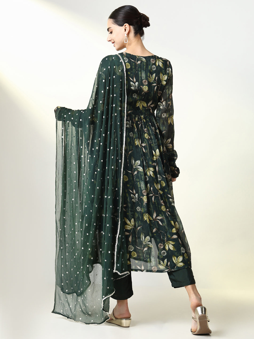 Women Floral Green A Line Kurta Set with Dupatta