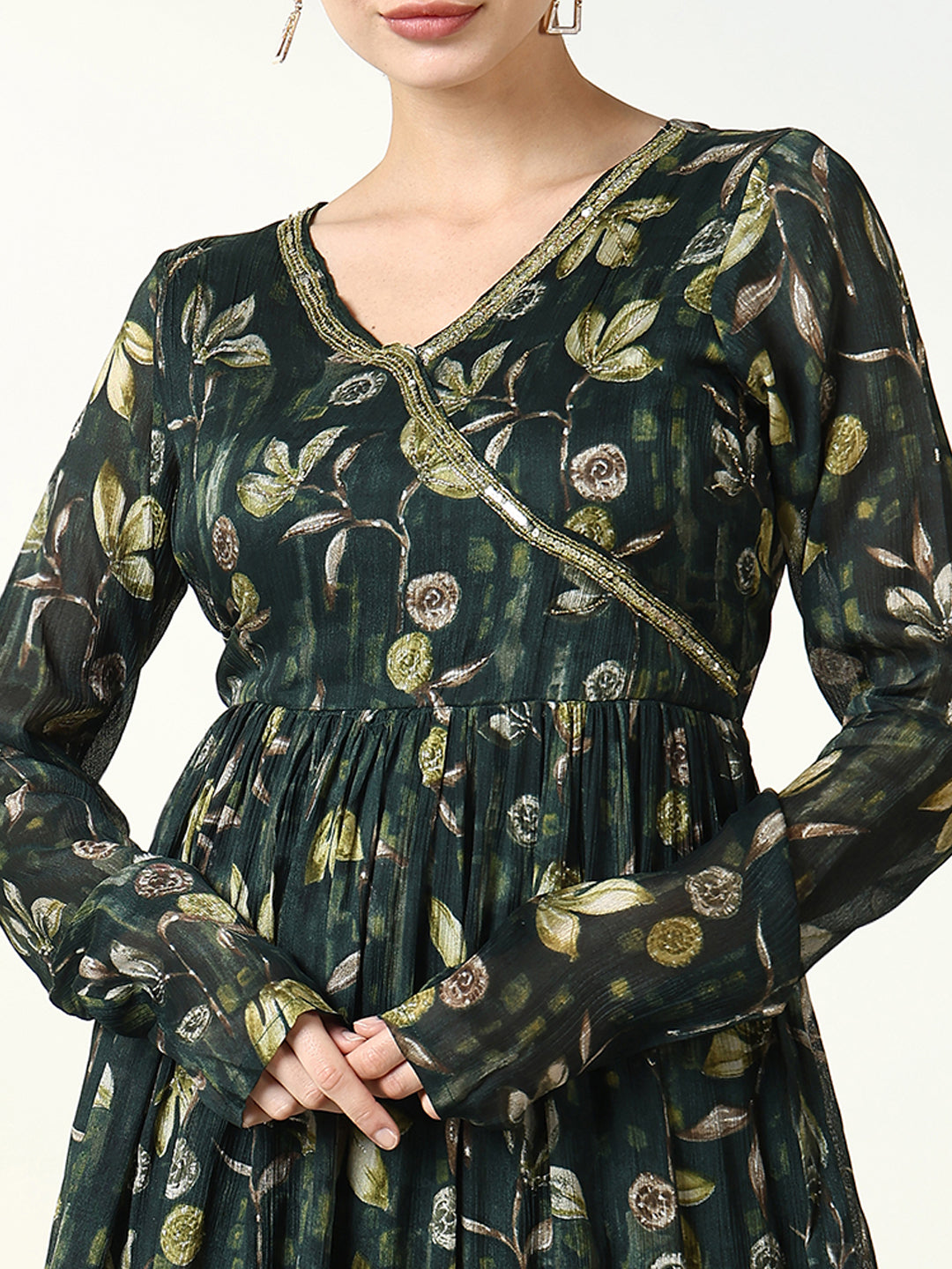 Women Floral Green A Line Kurta Set with Dupatta