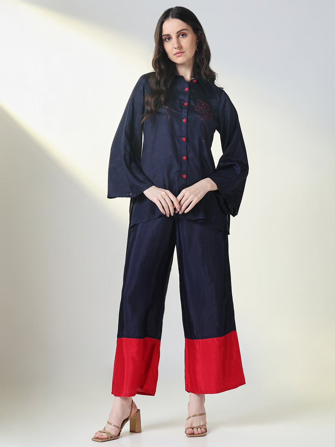 Women Navy Blue Solid Co Ords Set