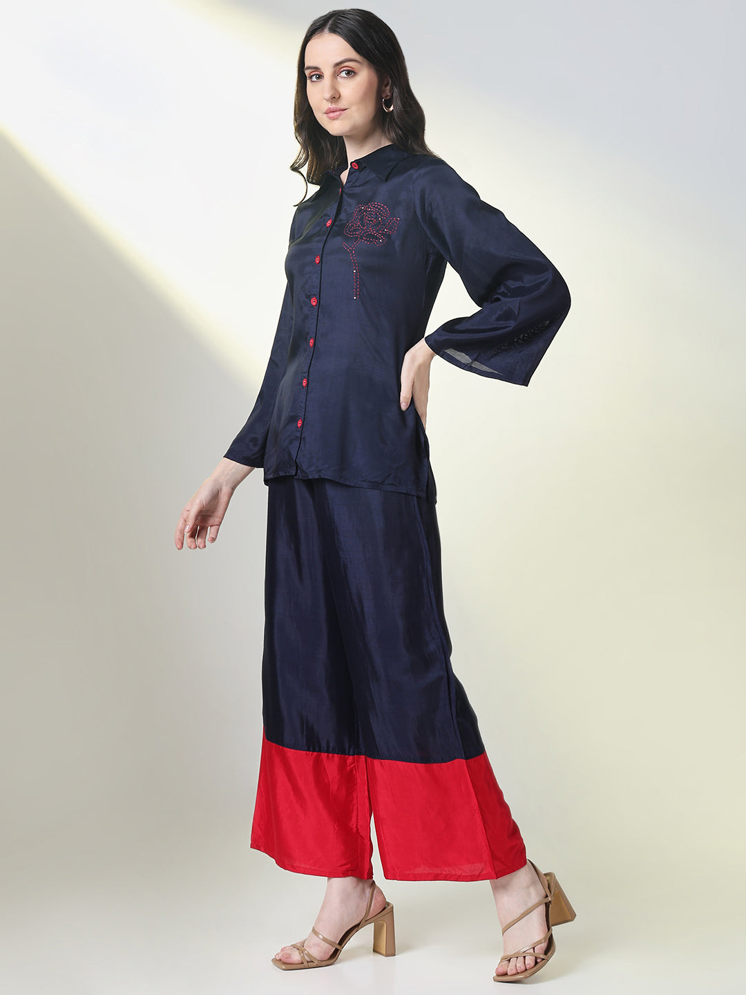 Women Navy Blue Solid Co Ords Set