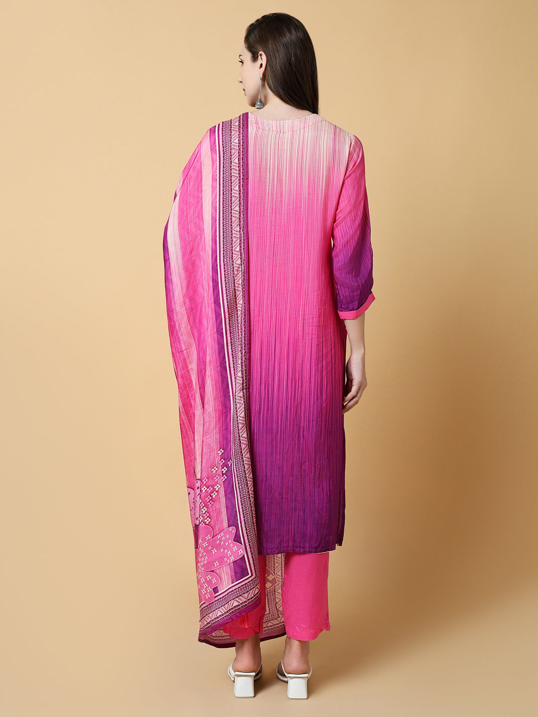 Women's Solid Pink A-Line Kurta Set with Dupatta