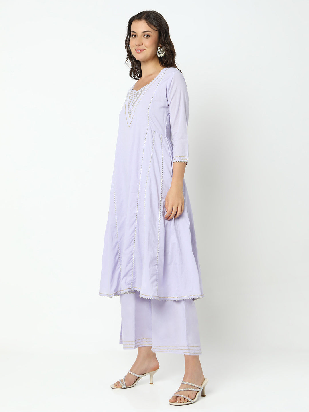 Women's Lavender A-Line Kurta Set with Dupatta
