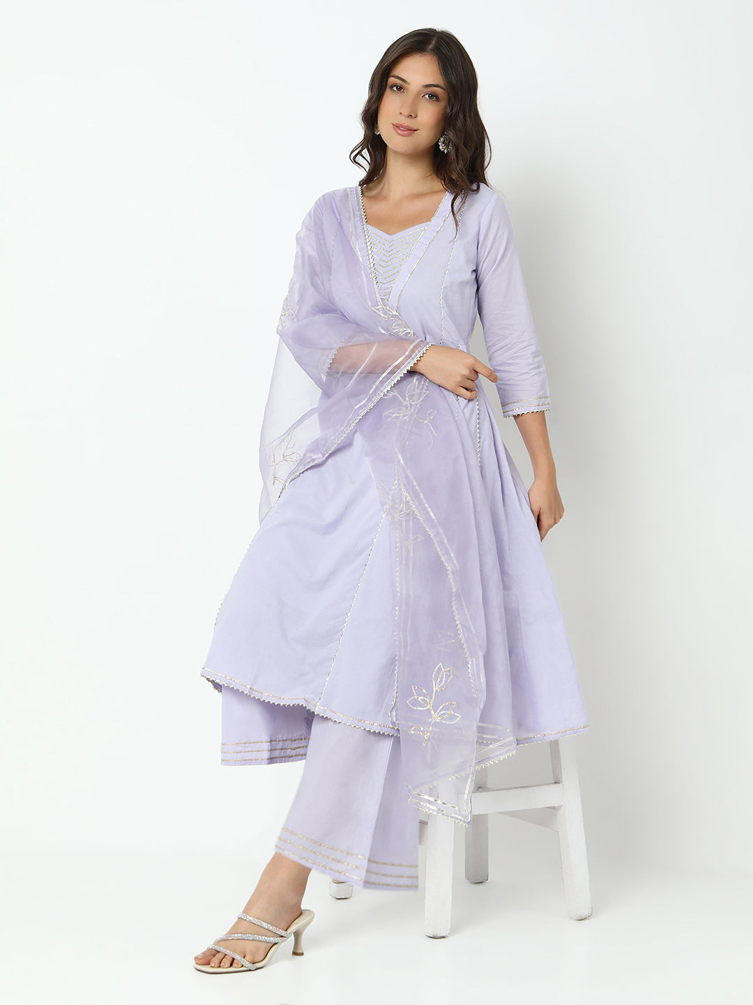 Women's Lavender A-Line Kurta Set with Dupatta