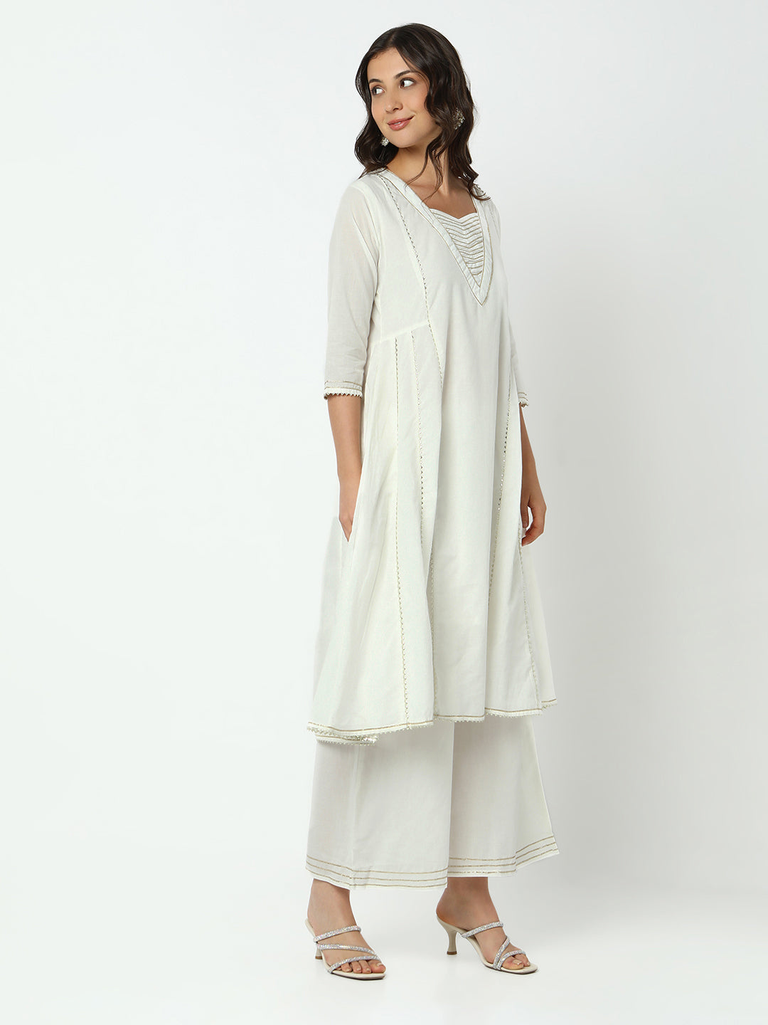 Women's Off White A-Line Kurta Set with Dupatta