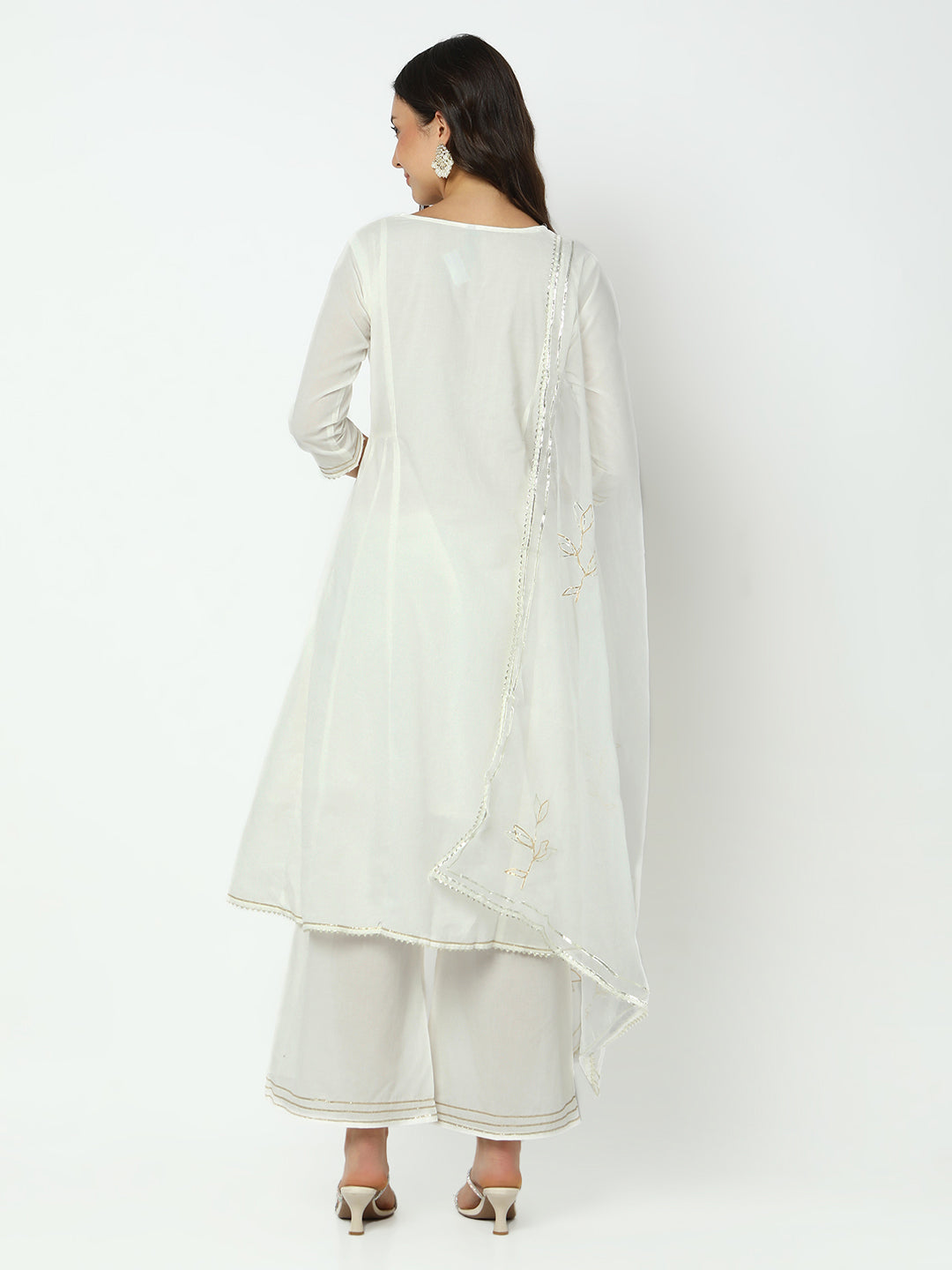 Women's Off White A-Line Kurta Set with Dupatta