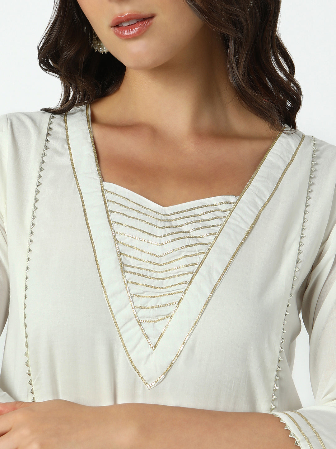 Women's Off White A-Line Kurta Set with Dupatta