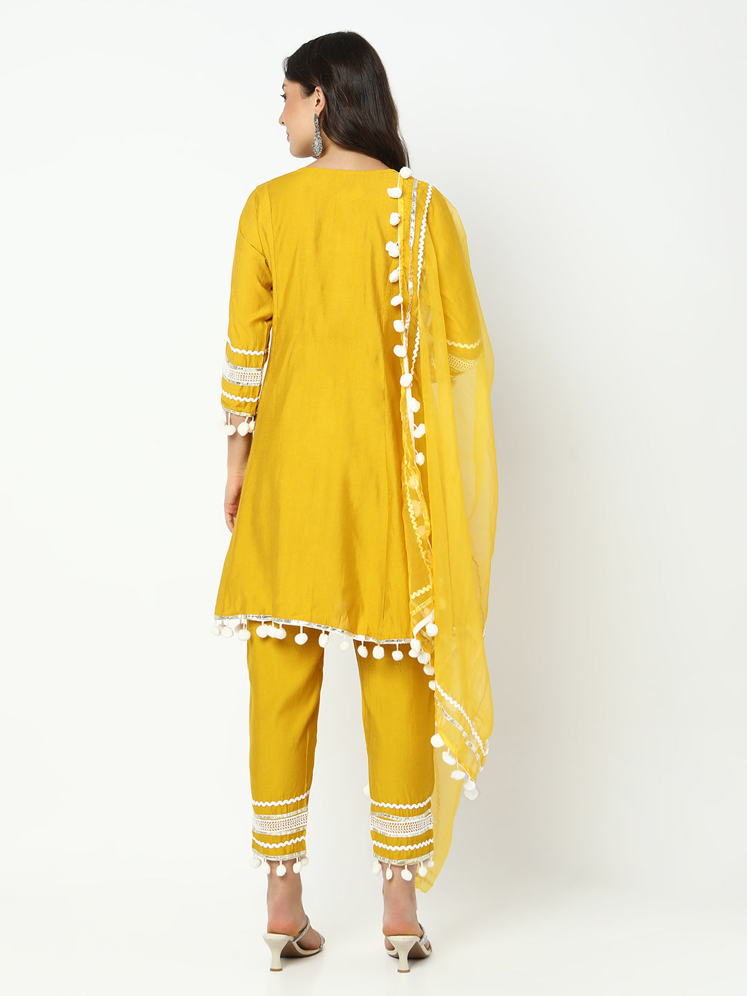 Women's Embellished Yellow Mirror Work Kurta Set with Dupatta