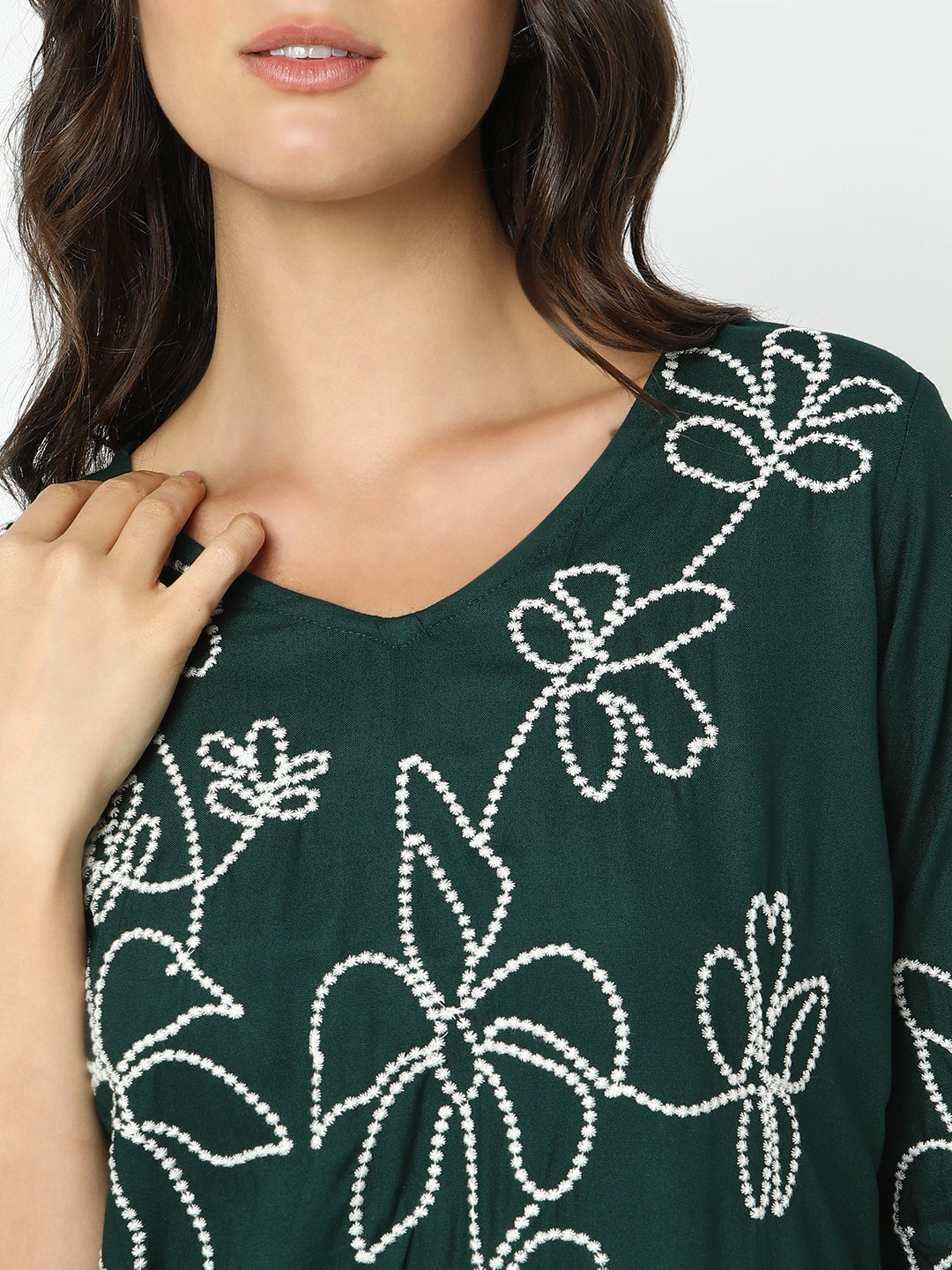 Women's Embroidered Green Asymmetric Kurta Set with Trouser