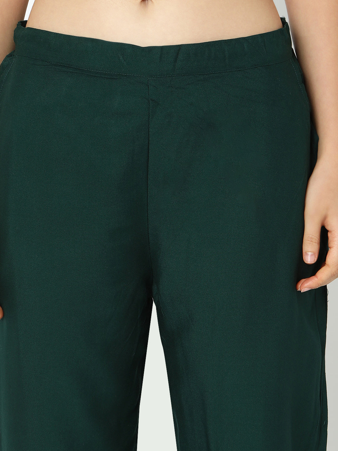 Women's Embroidered Green Asymmetric Kurta Set with Trouser