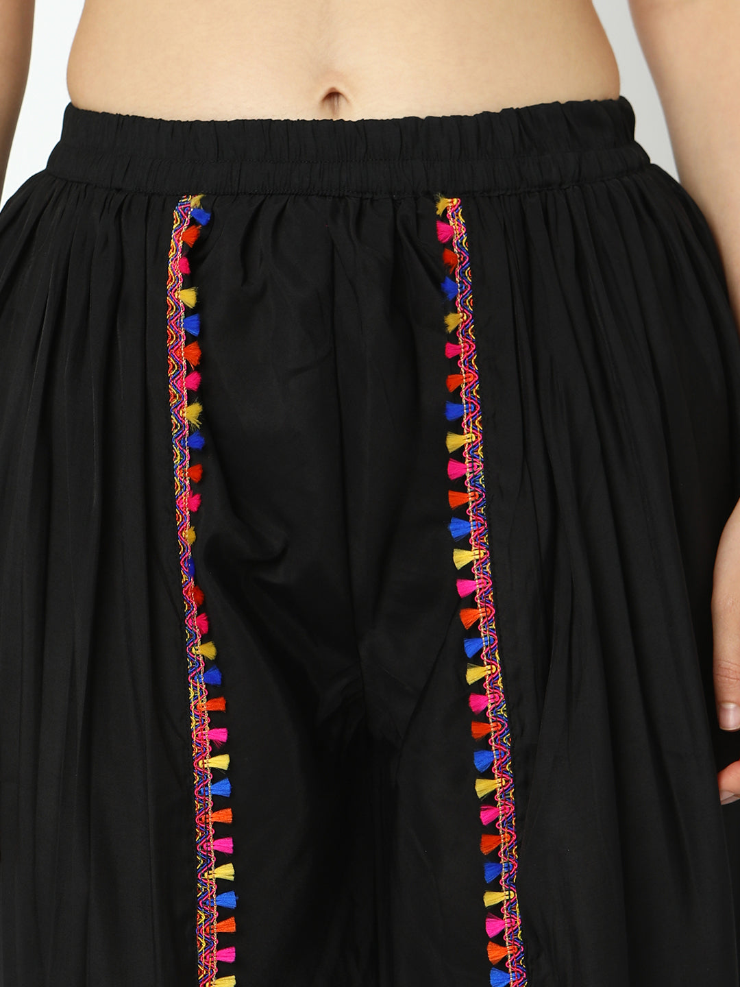 Women's Embroidered Black Mirror Work Kaftan Kurta Set with Dhoti Pants