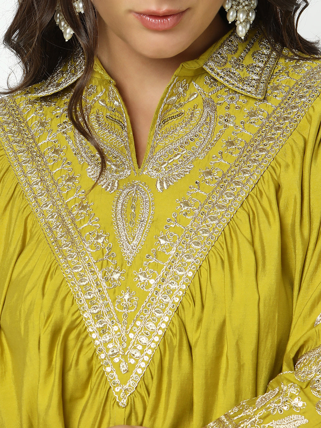 Women's Embroidered Green Flared A-Line Kurta Set with Trouser