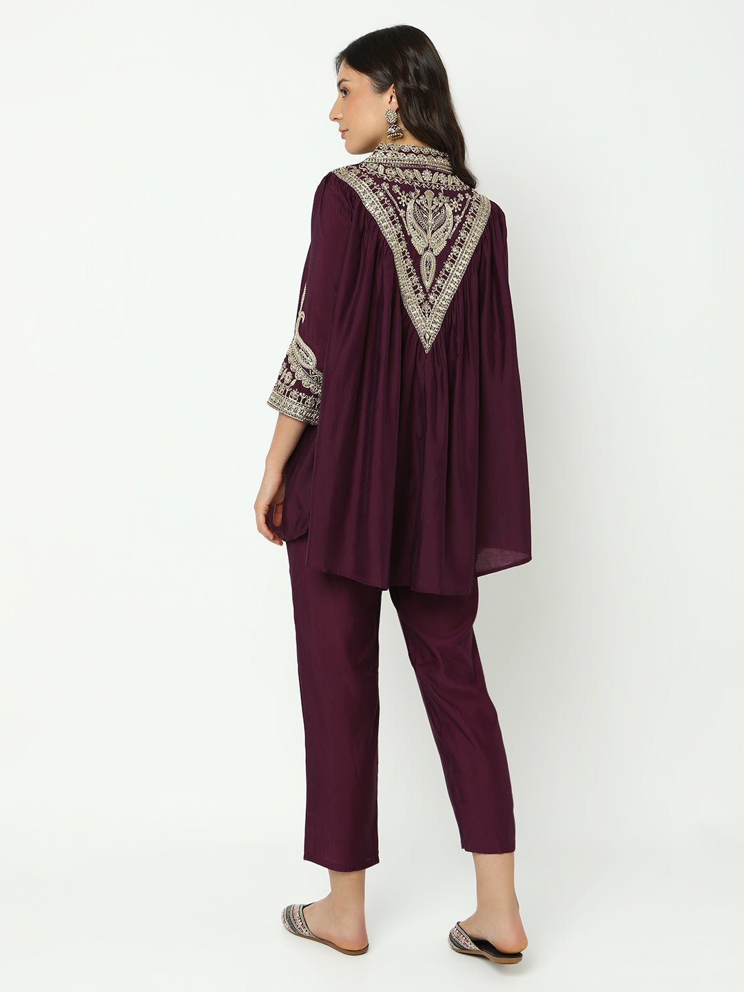 Women's Embroidered Purple Flared A-Line Kurta Set with Trouser