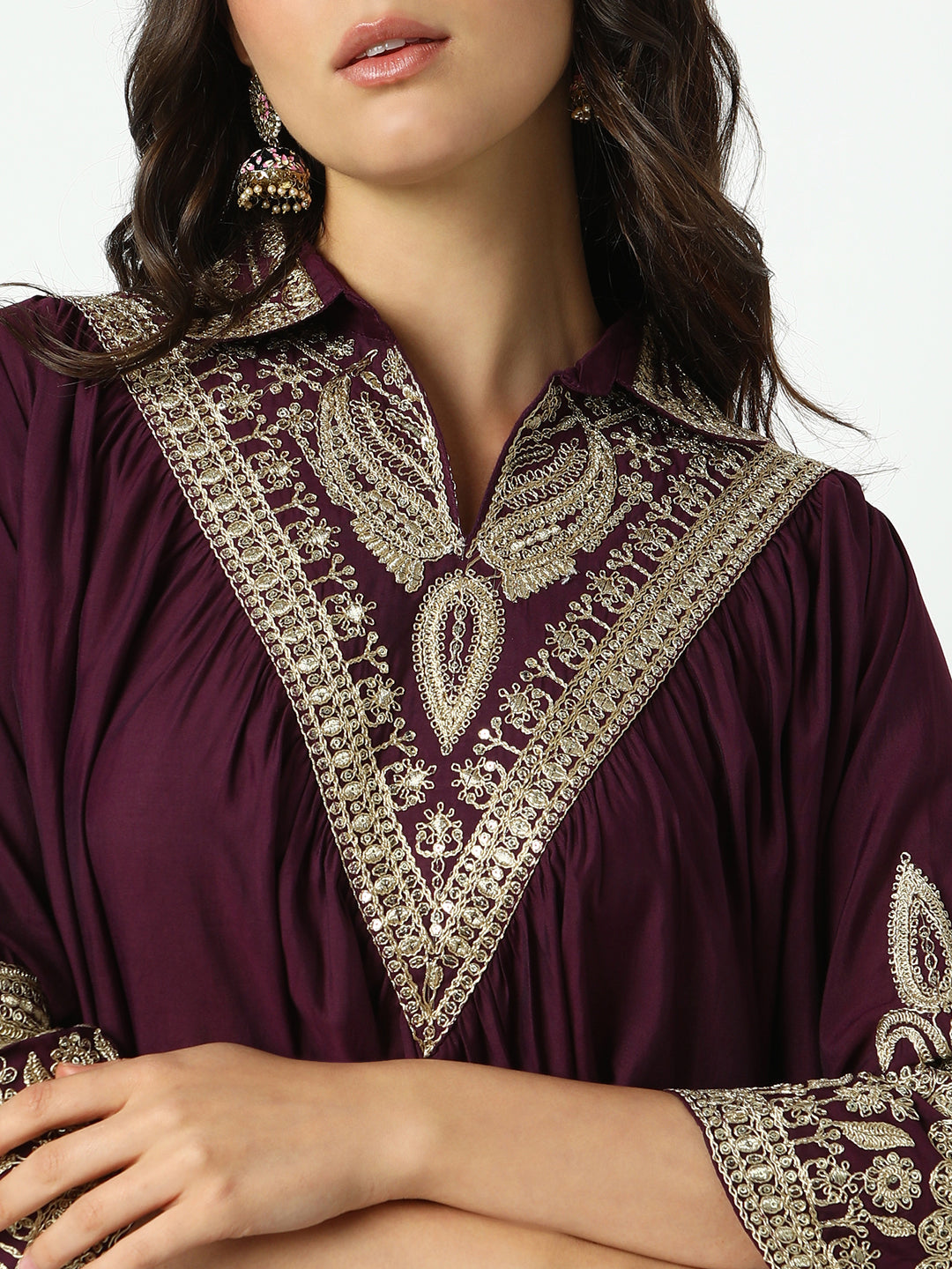 Women's Embroidered Purple Flared A-Line Kurta Set with Trouser