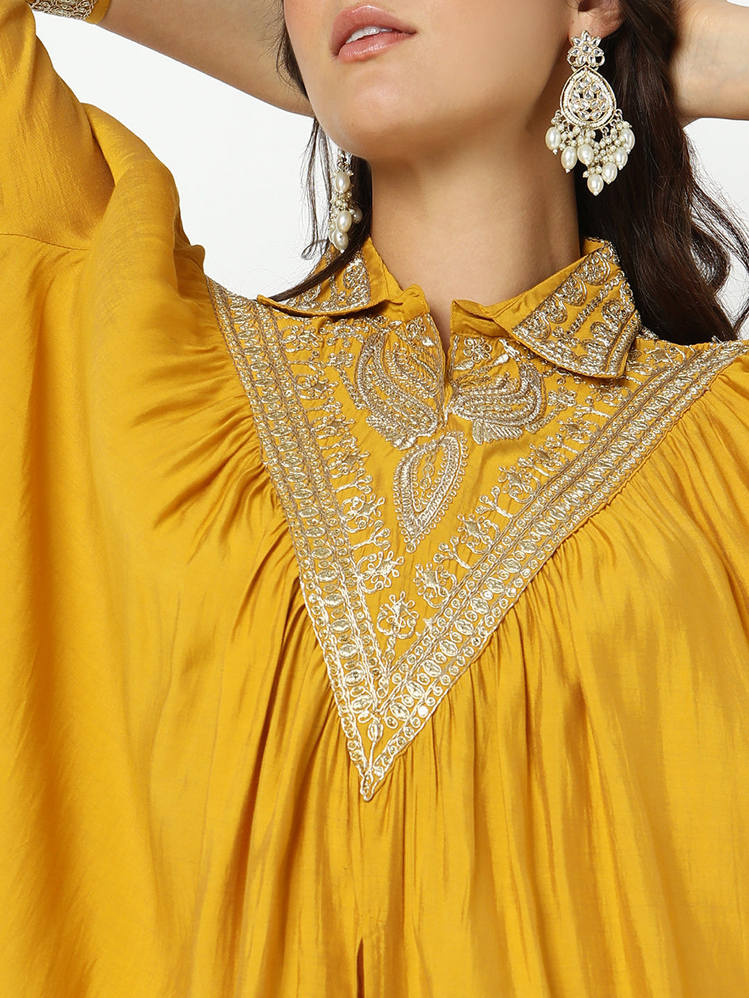 Women's Embroidered Yellow Flared A-Line Kurta Set with Trouser