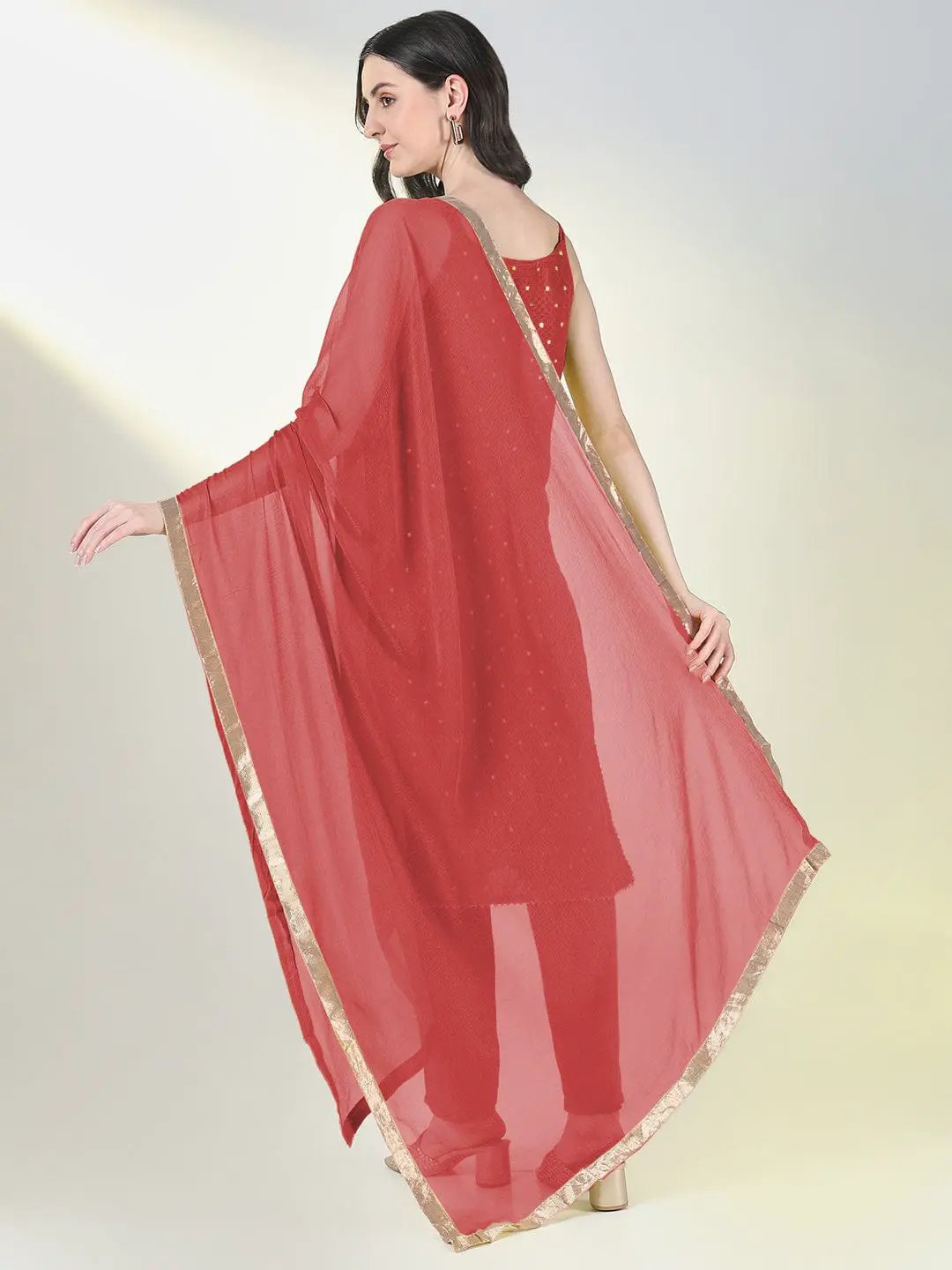 Women's Self Design Red Straight Kurta Set with Dupatta - Uncategorized from SHOWOFFFF