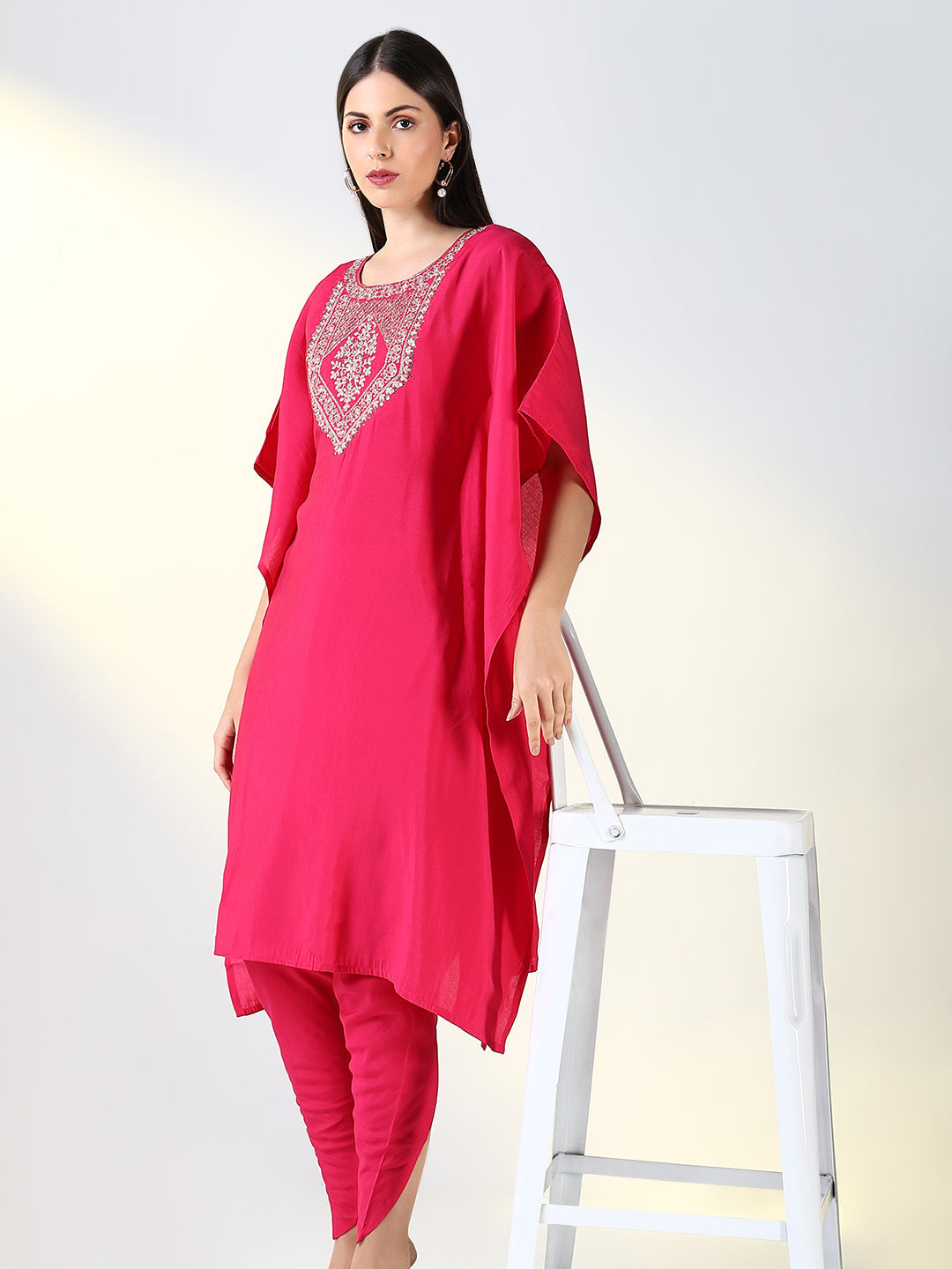 Women Pink Solid Kaftan Kurta Set