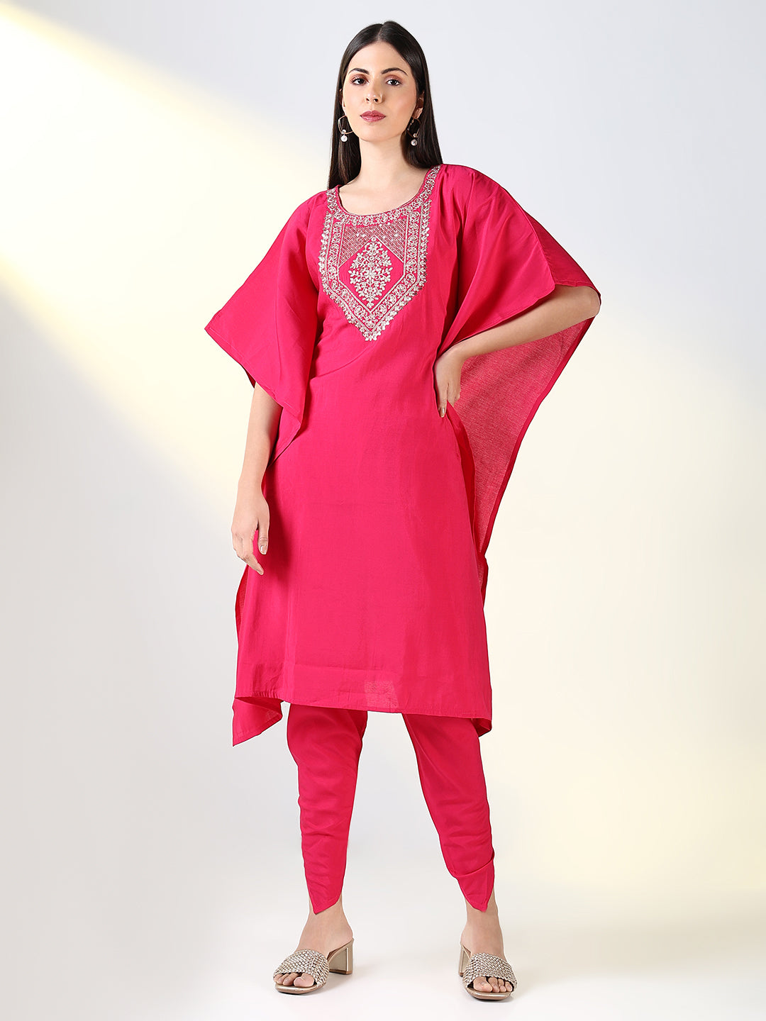 Women Pink Solid Kaftan Kurta Set