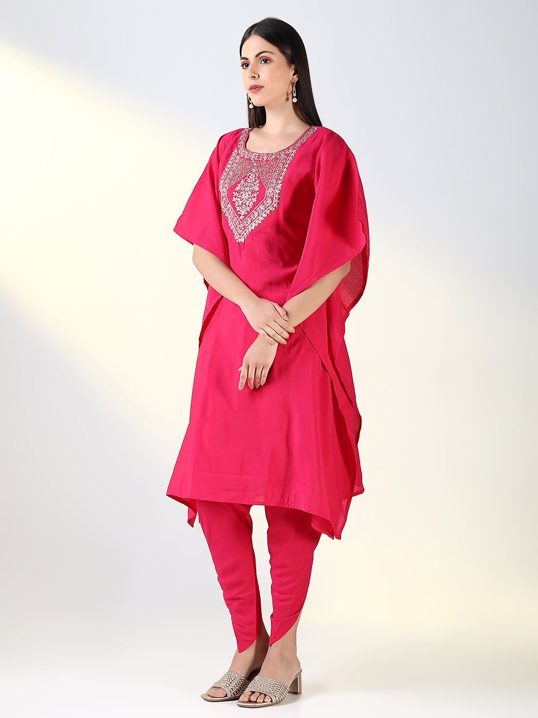 Women Pink Solid Kaftan Kurta Set