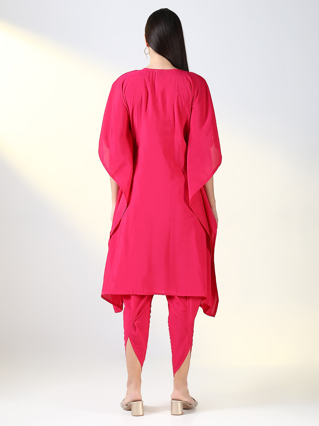 Women Pink Solid Kaftan Kurta Set