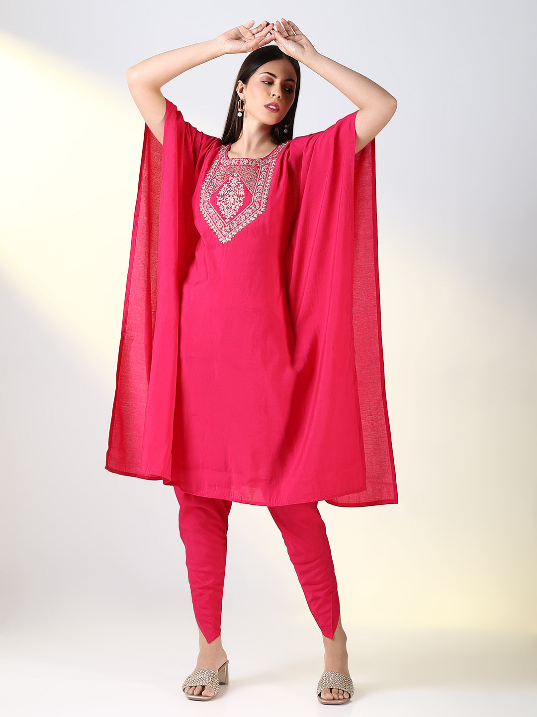 Women Pink Solid Kaftan Kurta Set