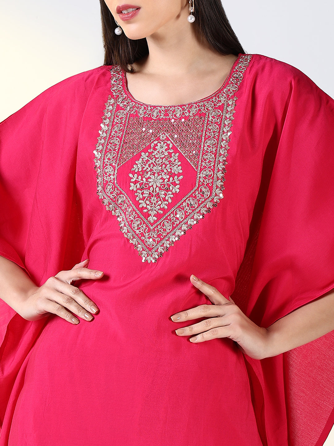 Women Pink Solid Kaftan Kurta Set