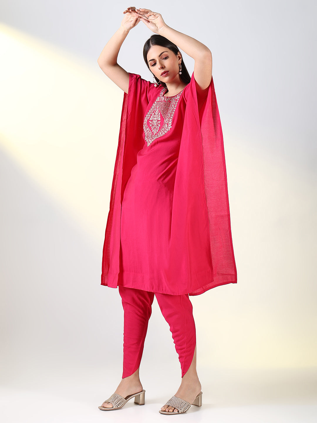 Women Pink Solid Kaftan Kurta Set